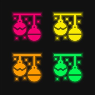 Bauble dört renk parlayan neon vektör simgesi
