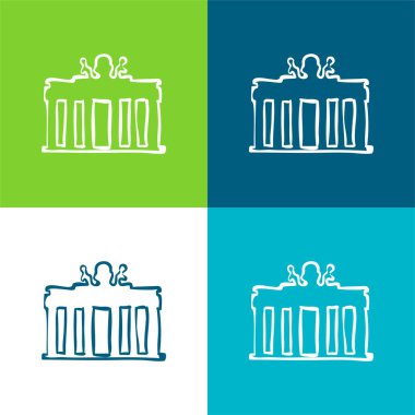 Bank Building Hand Taslağı Düz Düz 4 renk minimal simgesi seti