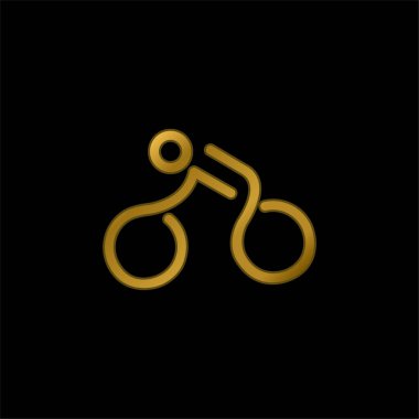 Bicycle Mounted By A Stick Man gold plated metalic icon or logo vector clipart