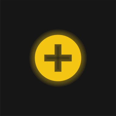+ + ile Arayüz Dairesel Sembolü Ekle Sarı Parlayan neon simgesi