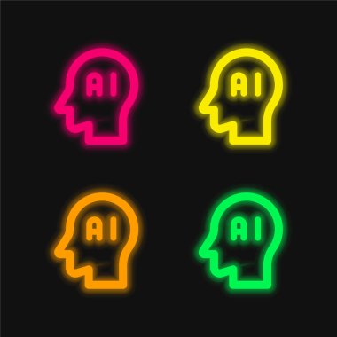 Beyin dört renk parlayan neon vektör simgesi