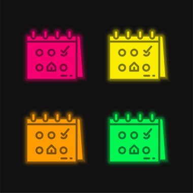 Parlayan dört renk neon vektör simgesi rezervasyon ediliyor