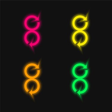 Arrows Rotating In Opposite Directions four color glowing neon vector icon clipart