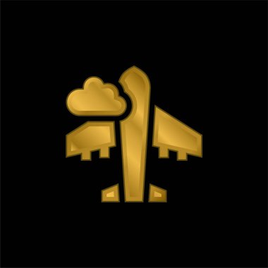 Uçak altın kaplama metalik simge veya logo vektörü