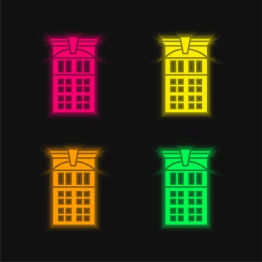 Big Luxury Door Entrance Architectural Detail four color glowing neon vector icon clipart