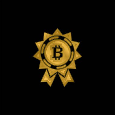 Bitcoin Ödül Etiketi Altın kaplama metalik simge veya logo vektörü