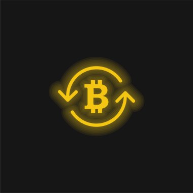 Bitcoin Sembolü Dolaşan Oklar İçi Sarı Parlayan Neon simgesi