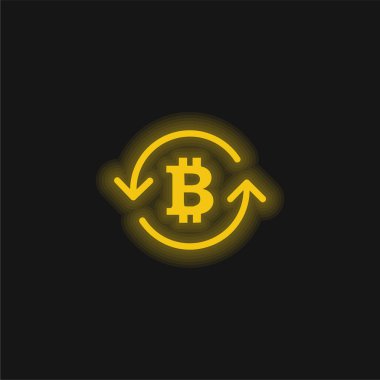 Bitcoin Symbol Inside Circulating Arrows yellow glowing neon icon clipart