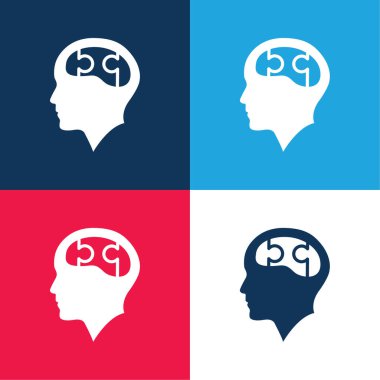 Bald Head With Puzzle Brain blue and red four color minimal icon set clipart