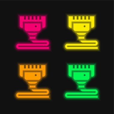 3d yazdırma dört renk parlayan neon vektör simgesi
