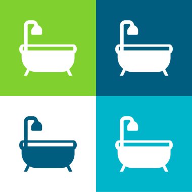 Bath Tub Flat four color minimal icon set clipart