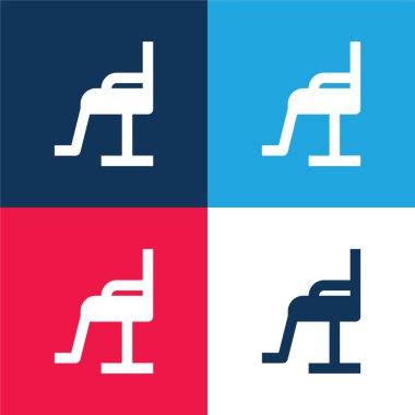 Berber Sandalyesi mavi ve kırmızı dört renk minimal simge kümesi