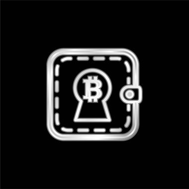 Cüzdan gümüş kaplamalı metalik bir simgede anahtar deliği şeklinde Bitcoin İşareti