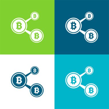 Bitcoin Ağı Düz 4 renk minimal simgesi seti