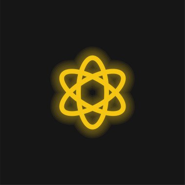 Atom Shape. Science yellow glowing neon icon clipart