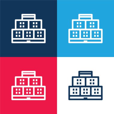 Apparment Block blue and red four color minimal icon set clipart