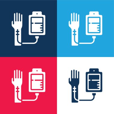 Kan bağışı mavi ve kırmızı dört renk minimal simgesi