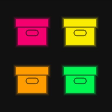 Kutu, parlayan dört renk neon vektör simgesiyle kaplıydı