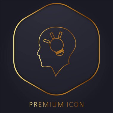 Bald Head Side View With A Lightbulb Inside golden line premium logo or icon clipart