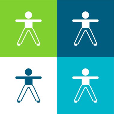 İki kolu ve bacağı geren çocuk düz dört renk simgesi seti