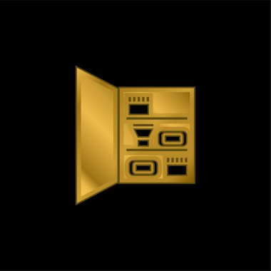 Kişisel Bakım Eşyalarıyla Banyo Dolabı Altın kaplama metalik ikon veya logo vektörü