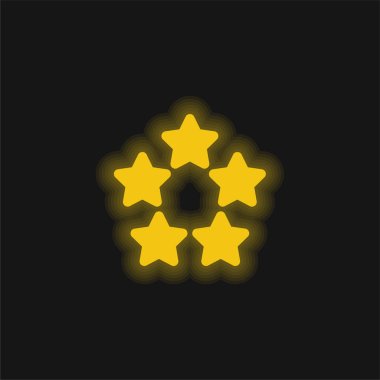 5 yıldızın sarı parlak neon simgesi