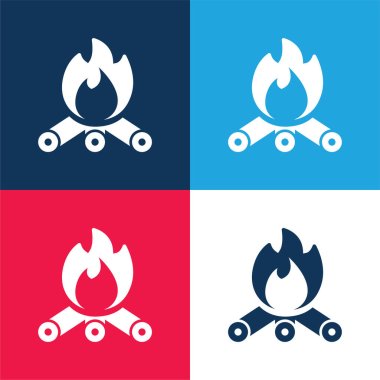 Bonfire blue and red four color minimal icon set clipart