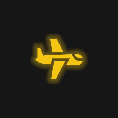 Uçak sarı parlayan neon simgesi