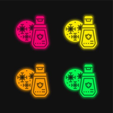Antibacterial Gel four color glowing neon vector icon clipart
