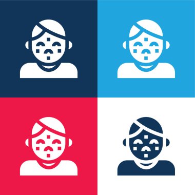 Sivilce mavi ve kırmızı dört renk minimal simge kümesi