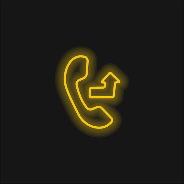Auricular With An Outgoing Arrow Sign yellow glowing neon icon