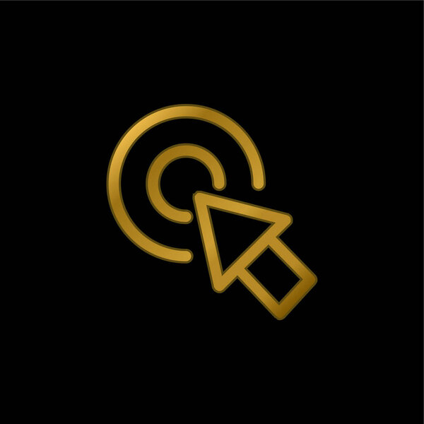 Arrow Pointing The Center Of A Circular Button Of Two Concentric Circles gold plated metalic icon or logo vector
