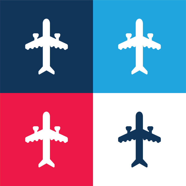 Самолет с двумя двигателями синий и красный четыре цвета минимальный набор значков