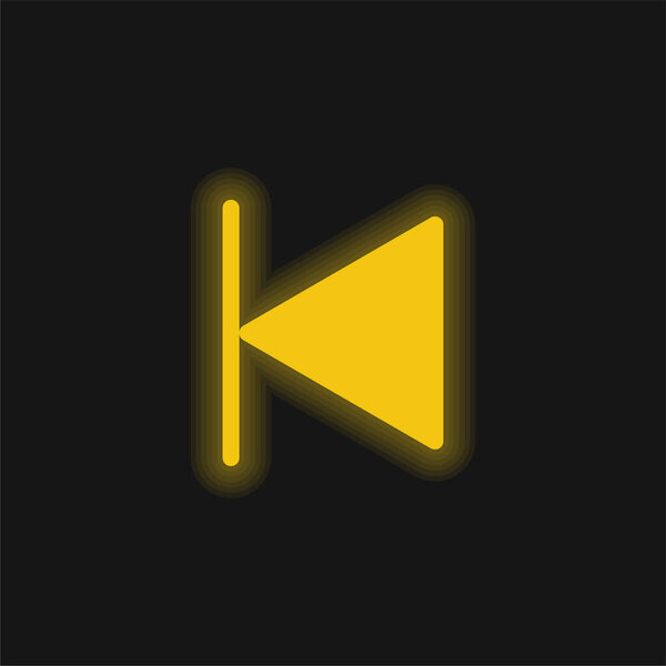 Backward yellow glowing neon icon