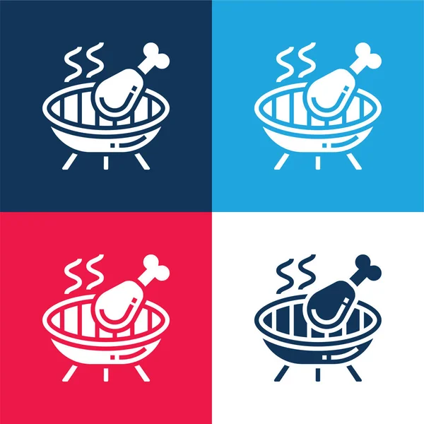 Barbacoa Azul Rojo Conjunto Iconos Mínimo Cuatro Colores — Vector de stock