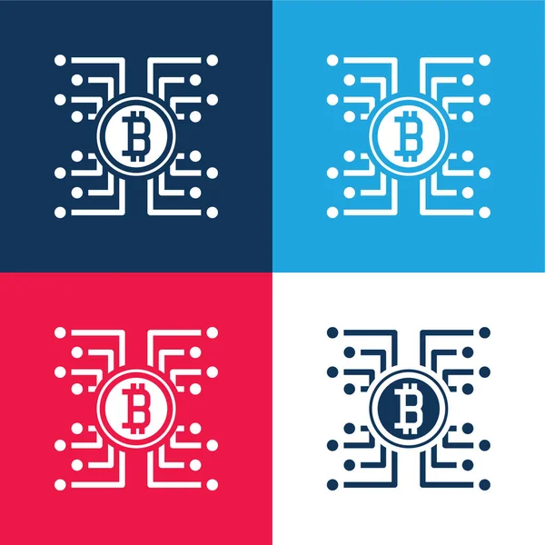 Bitcoin mavi ve kırmızı dört renk minimal simge kümesi