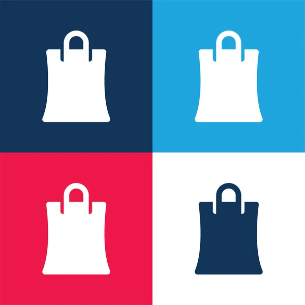 Big Shopping Bag Blauw Rood Vier Kleuren Minimale Pictogram Set — Stockvector