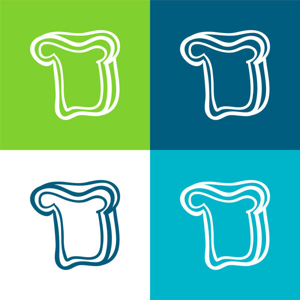 Хлеб Разрезанная рука рисованная пища Плоский четырехцветный минимальный набор значков