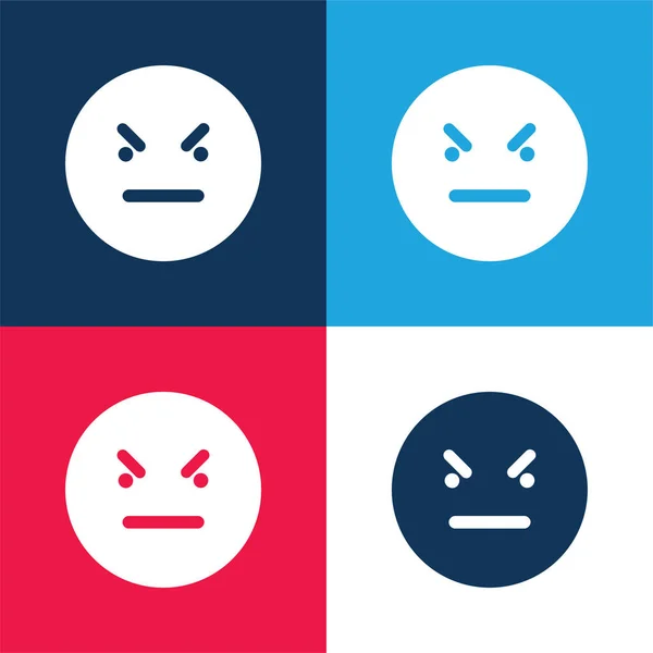 Bad Emoticon Square Face blue and red four color minimal icon set