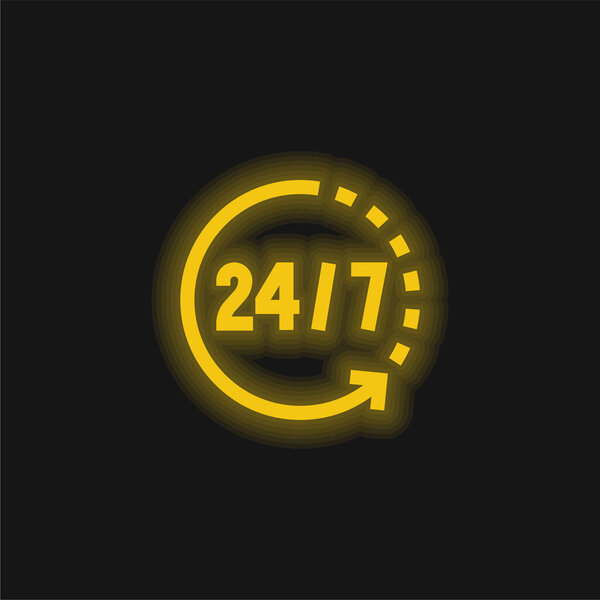 24 Hours yellow glowing neon icon