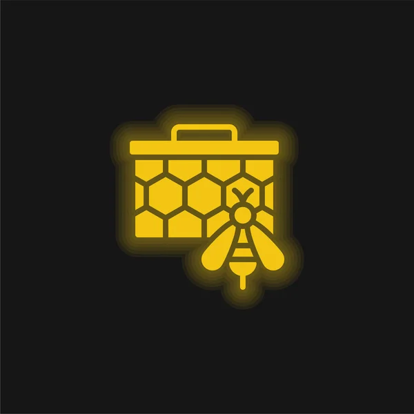 Bienen Gelb Leuchtendes Neon Symbol — Stockvektor