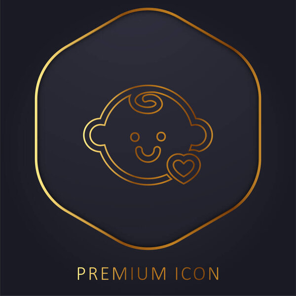 Baby Head With A Small Heart Outline golden line premium logo or icon