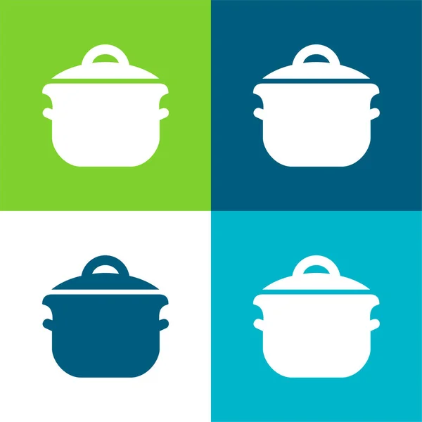 Big Pot Flat Conjunto Iconos Mínimos Cuatro Colores — Vector de stock