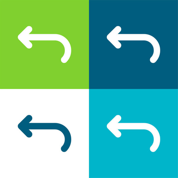 Задняя левая кривая стрелка Плоская четырехцветная минимальная иконка