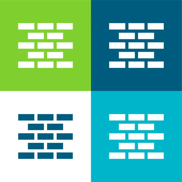 Brick Wall Flache Vier Farben Minimales Symbol Set — Stockvektor