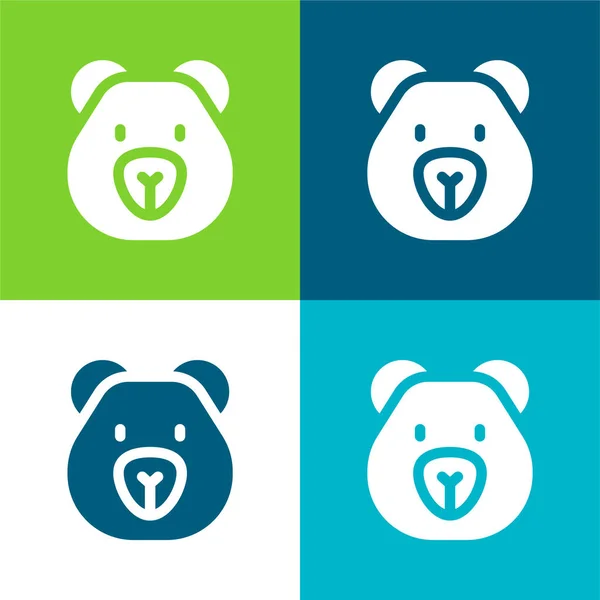 Bear Flat Čtyři Barvy Minimální Ikona Nastavena — Stockový vektor