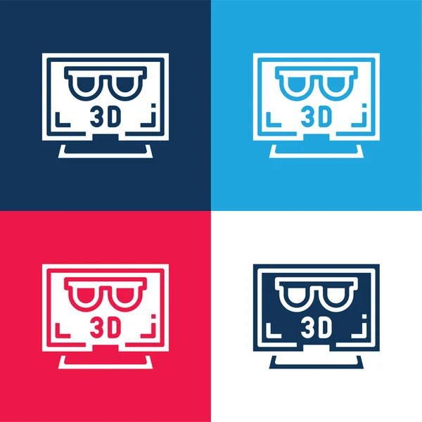 stock vector 3d Movie blue and red four color minimal icon set