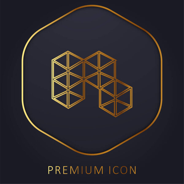 3d Cubes golden line premium logo or icon