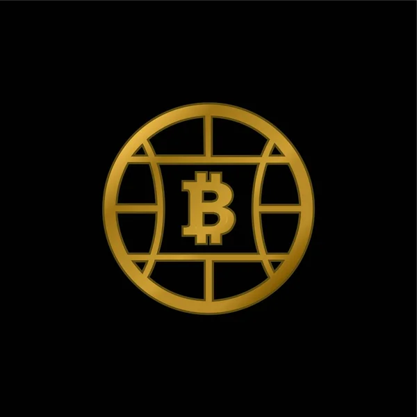 Bitcoin Globe Symbol Plaqué Icône Métallique Vecteur Logo — Image vectorielle