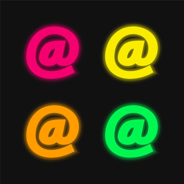 Arroba Symbol four color glowing neon vector icon